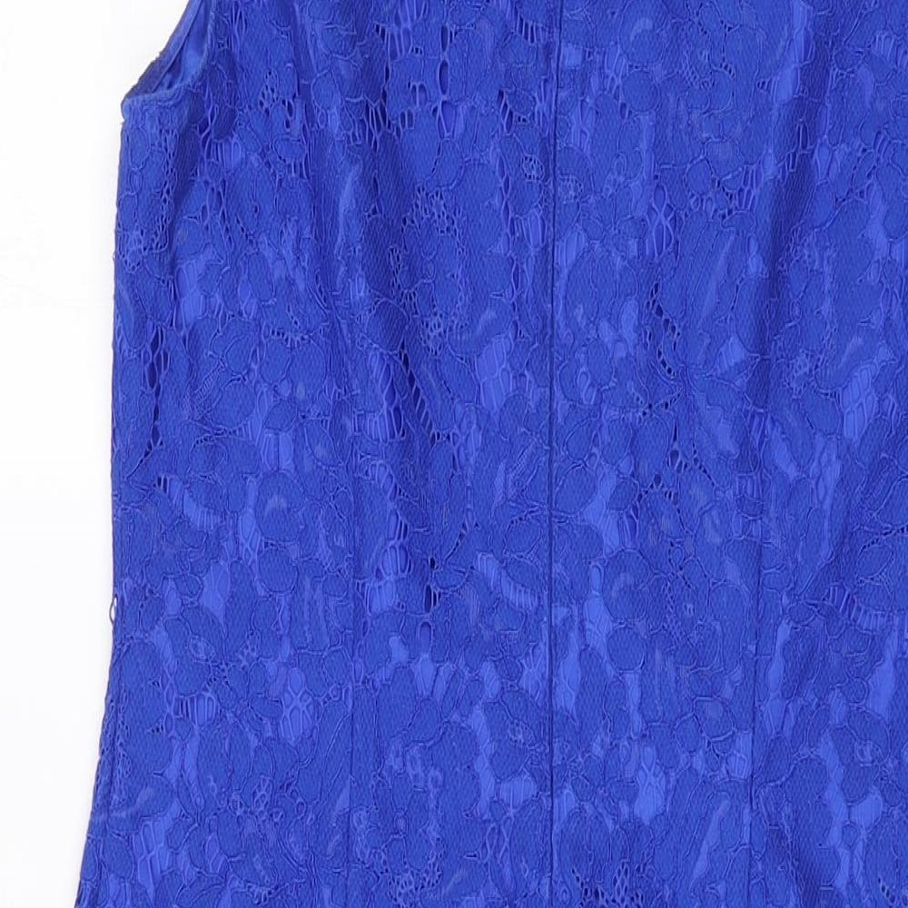 Precis Womens Blue Nylon Sheath Size 10 Round Neck Zip