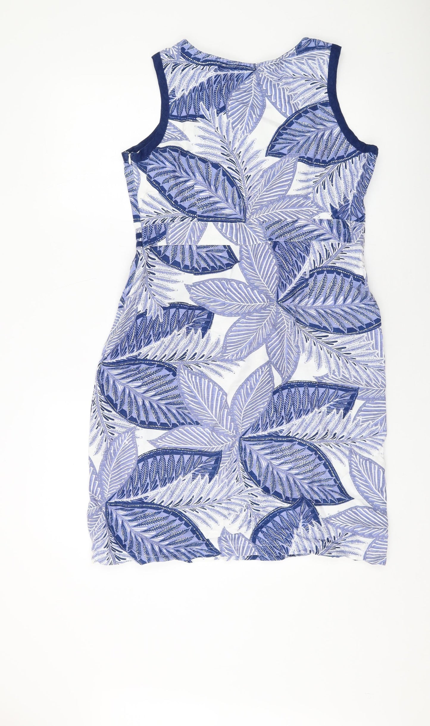 Debenhams Womens Blue Floral Viscose Sheath Size 14 Round Neck Zip