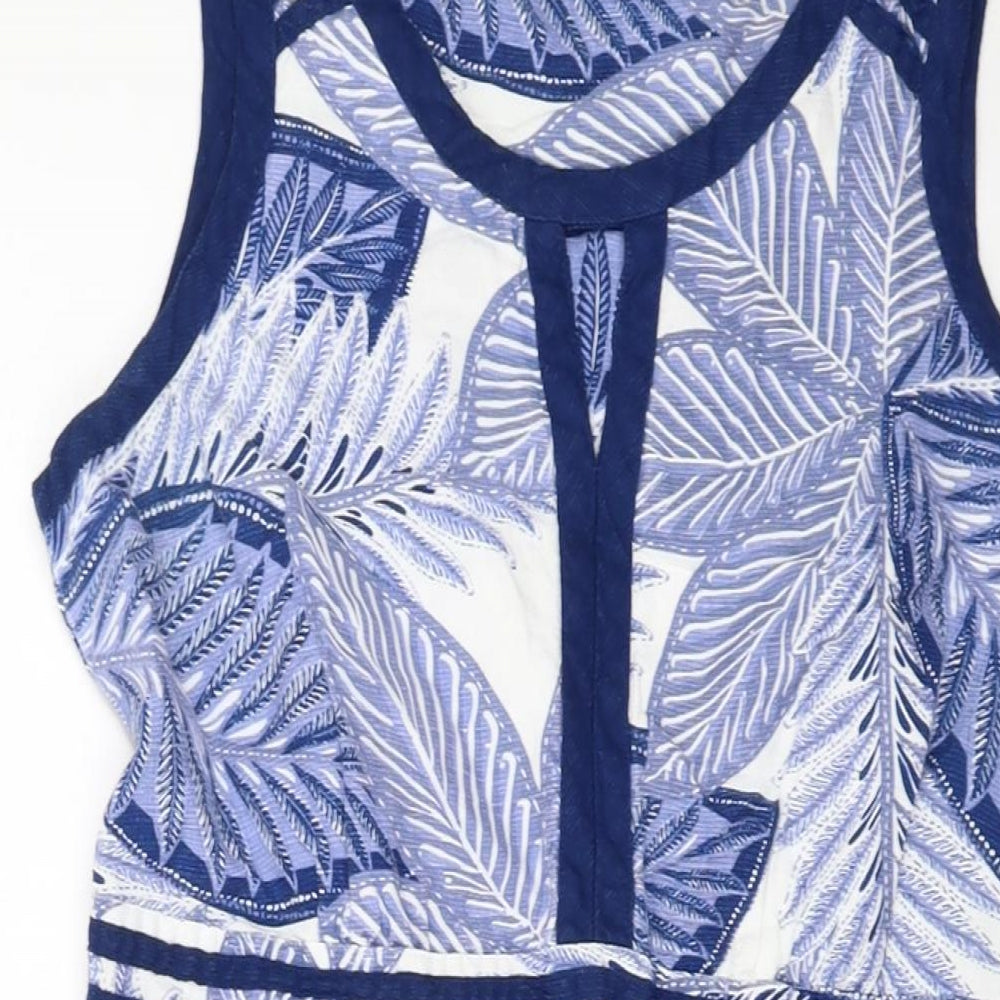 Debenhams Womens Blue Floral Viscose Sheath Size 14 Round Neck Zip