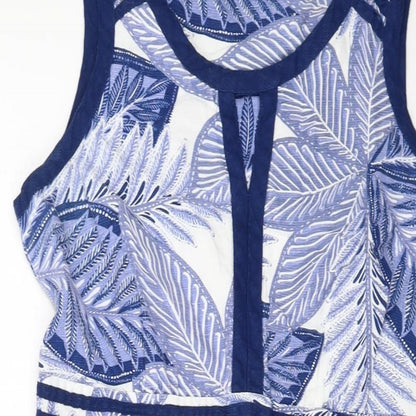 Debenhams Womens Blue Floral Viscose Sheath Size 14 Round Neck Zip