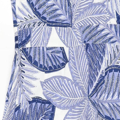 Debenhams Womens Blue Floral Viscose Sheath Size 14 Round Neck Zip