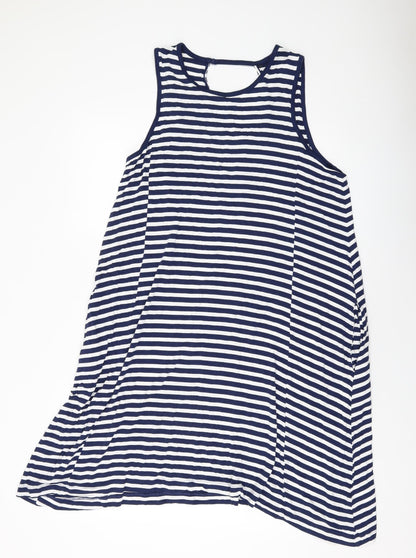 NEXT Womens Blue Striped Viscose A-Line Size L Round Neck Pullover