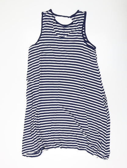 NEXT Womens Blue Striped Viscose A-Line Size L Round Neck Pullover