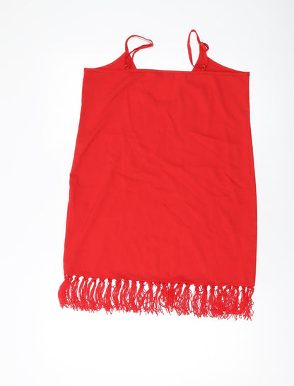 Boohoo Womens Red Polyester Basic Tank Size 10 V-Neck