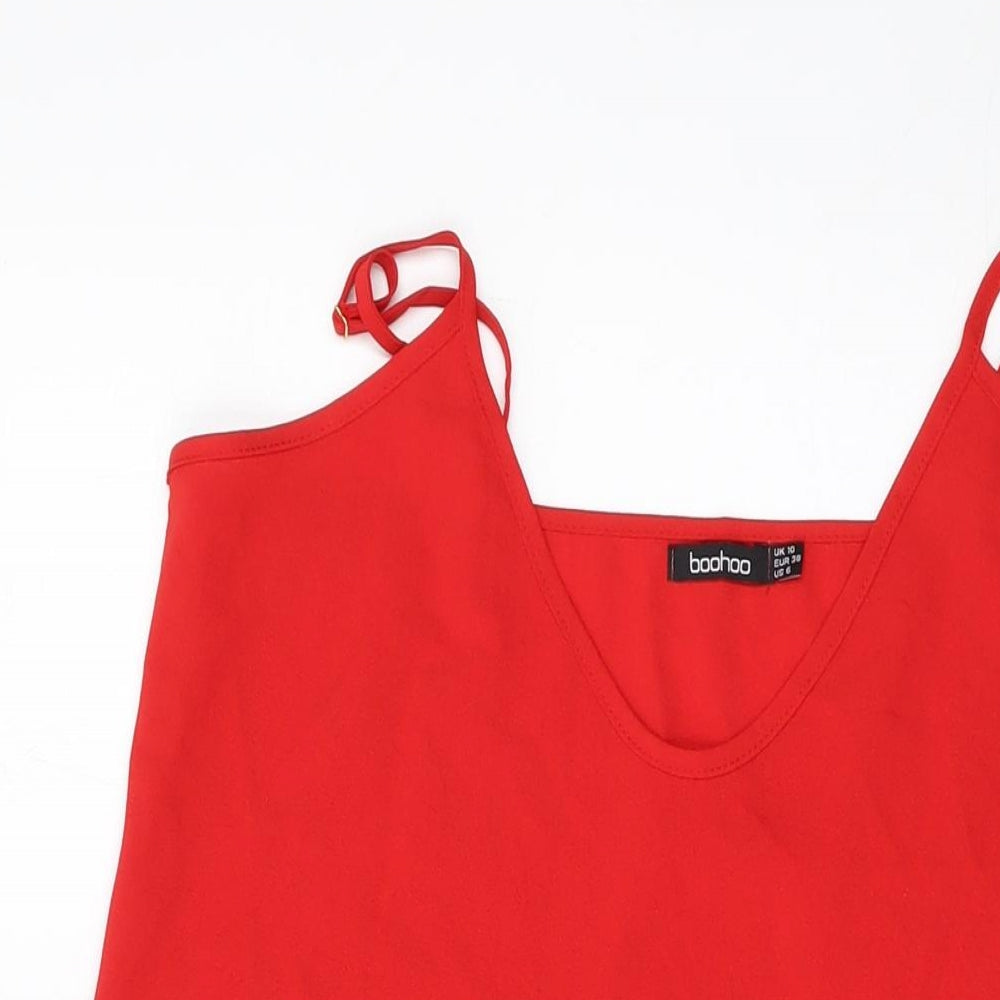 Boohoo Womens Red Polyester Basic Tank Size 10 V-Neck