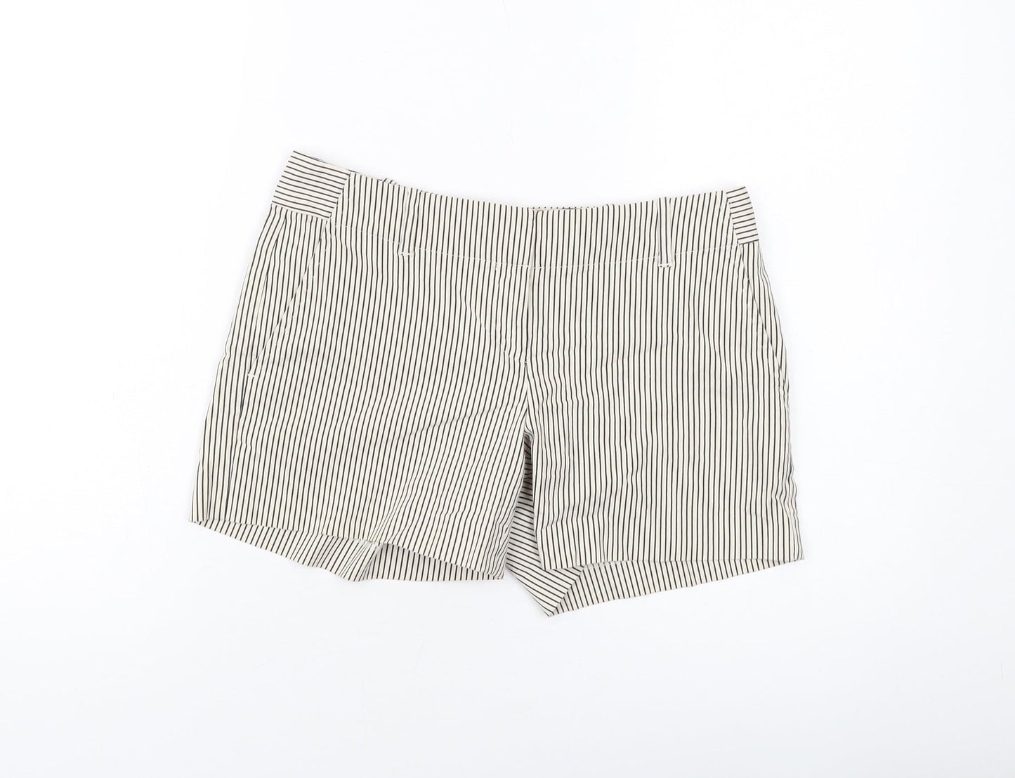 Ann Taylor Womens Beige Striped Cotton Chino Shorts Size 8 L5 in Regular Hook & Eye