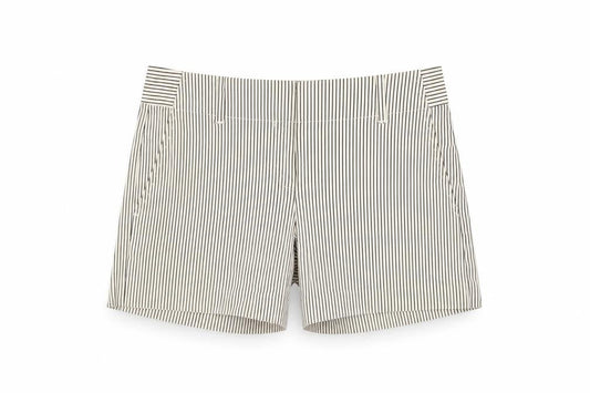 Ann Taylor Womens Beige Striped Cotton Chino Shorts Size 8 L5 in Regular Hook & Eye