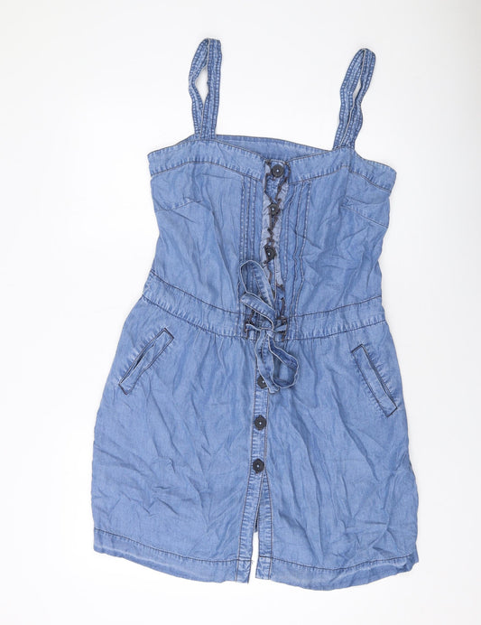 NEXT Womens Black Lyocell A-Line Size 14 Square Neck Button