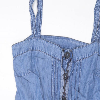 NEXT Womens Black Lyocell A-Line Size 14 Square Neck Button