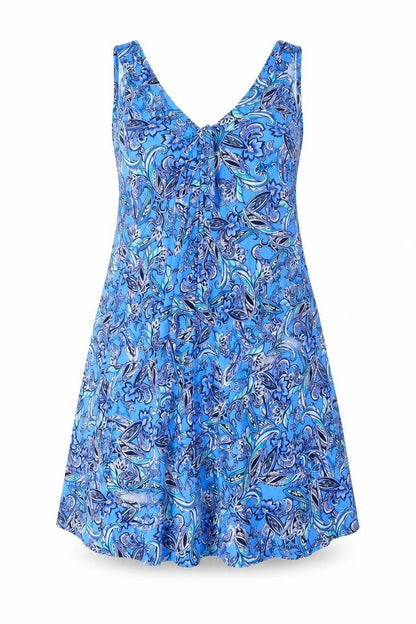 Marks & Spencer Womens Blue Geometric Viscose A-Line Size 14 V-Neck Pullover