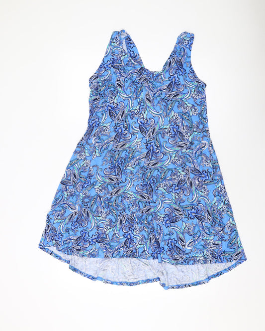 Marks and Spencer Womens Blue Geometric Viscose A-Line Size 14 V-Neck Pullover