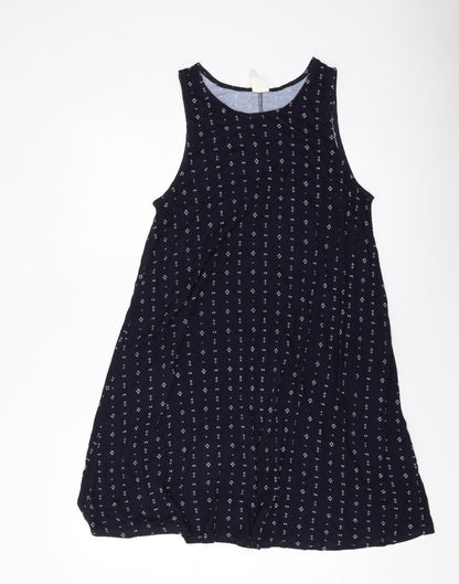 H&M Womens Blue Geometric Viscose A-Line Size M Round Neck Pullover