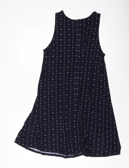 H&M Womens Blue Geometric Viscose A-Line Size M Round Neck Pullover