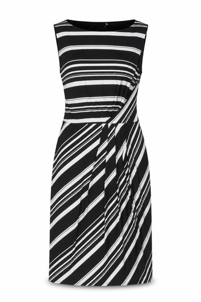 M&Co Womens Black Striped Polyester Sheath Size 14 Round Neck Pullover