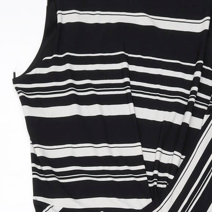 M&Co Womens Black Striped Polyester Sheath Size 14 Round Neck Pullover