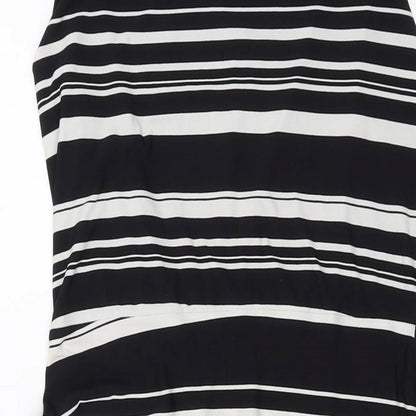 M&Co Womens Black Striped Polyester Sheath Size 14 Round Neck Pullover