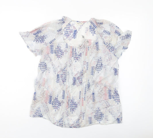 Indigo Womens Grey Geometric Cotton Basic T-Shirt Size 12 Round Neck