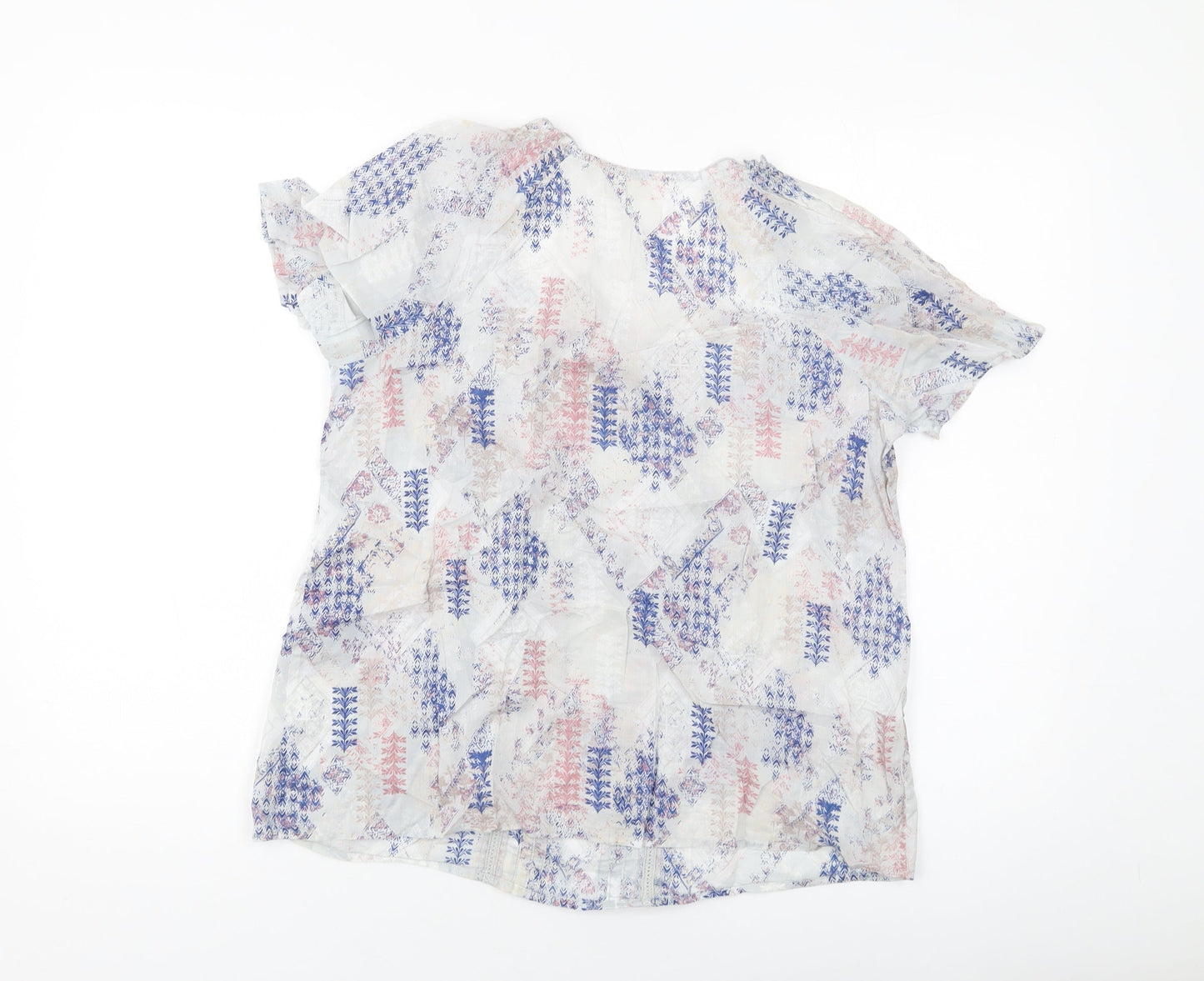 Indigo Womens Grey Geometric Cotton Basic T-Shirt Size 12 Round Neck