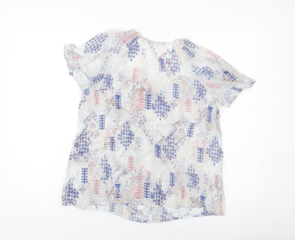 Indigo Womens Grey Geometric Cotton Basic T-Shirt Size 12 Round Neck