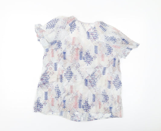 Indigo Womens Grey Geometric Cotton Basic T-Shirt Size 12 Round Neck