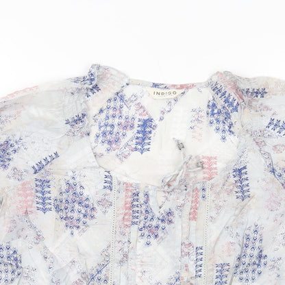 Indigo Womens Grey Geometric Cotton Basic T-Shirt Size 12 Round Neck