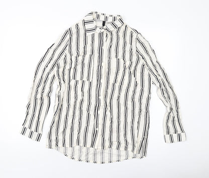 H&M Womens Beige Striped Viscose Basic Blouse Size 8 Collared