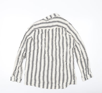 H&M Womens Beige Striped Viscose Basic Blouse Size 8 Collared