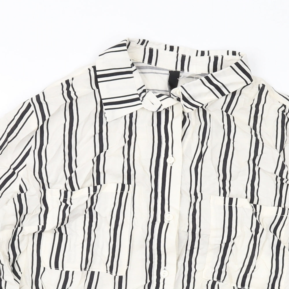H&M Womens Beige Striped Viscose Basic Blouse Size 8 Collared