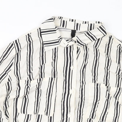 H&M Womens Beige Striped Viscose Basic Blouse Size 8 Collared