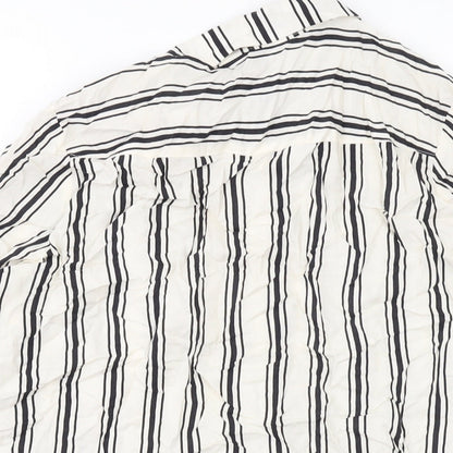 H&M Womens Beige Striped Viscose Basic Blouse Size 8 Collared