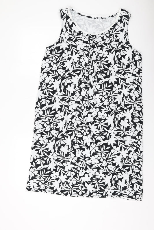 Lands' End Womens Beige Geometric Cotton Tank Dress Size L Round Neck Pullover