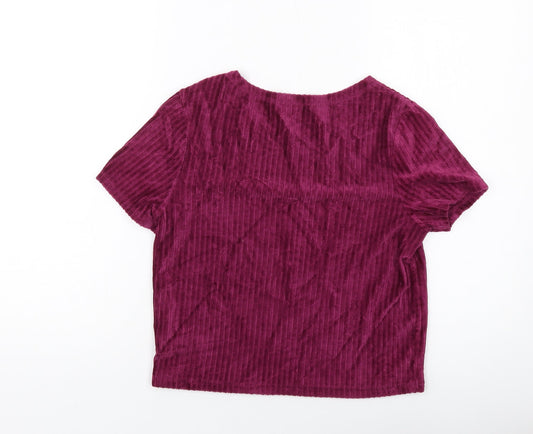 M&Co Girls Purple Cotton Cropped T-Shirt Size 16 Years Round Neck Pullover