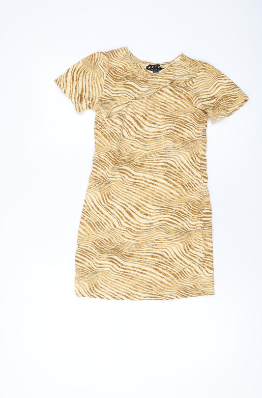 Motel Womens Orange Animal Print Cotton Basic T-Shirt Size S Round Neck