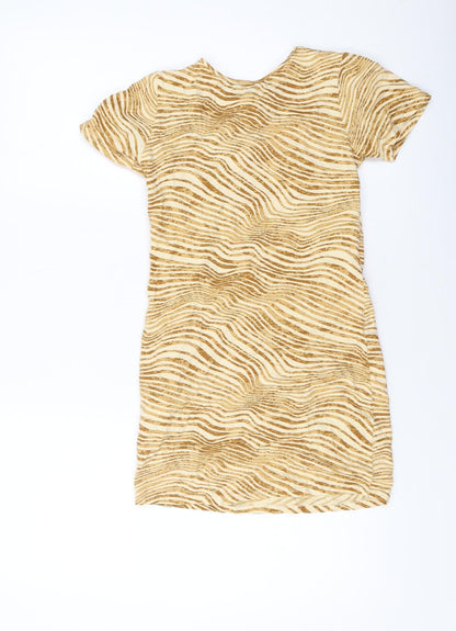 Motel Womens Orange Animal Print Cotton Basic T-Shirt Size S Round Neck