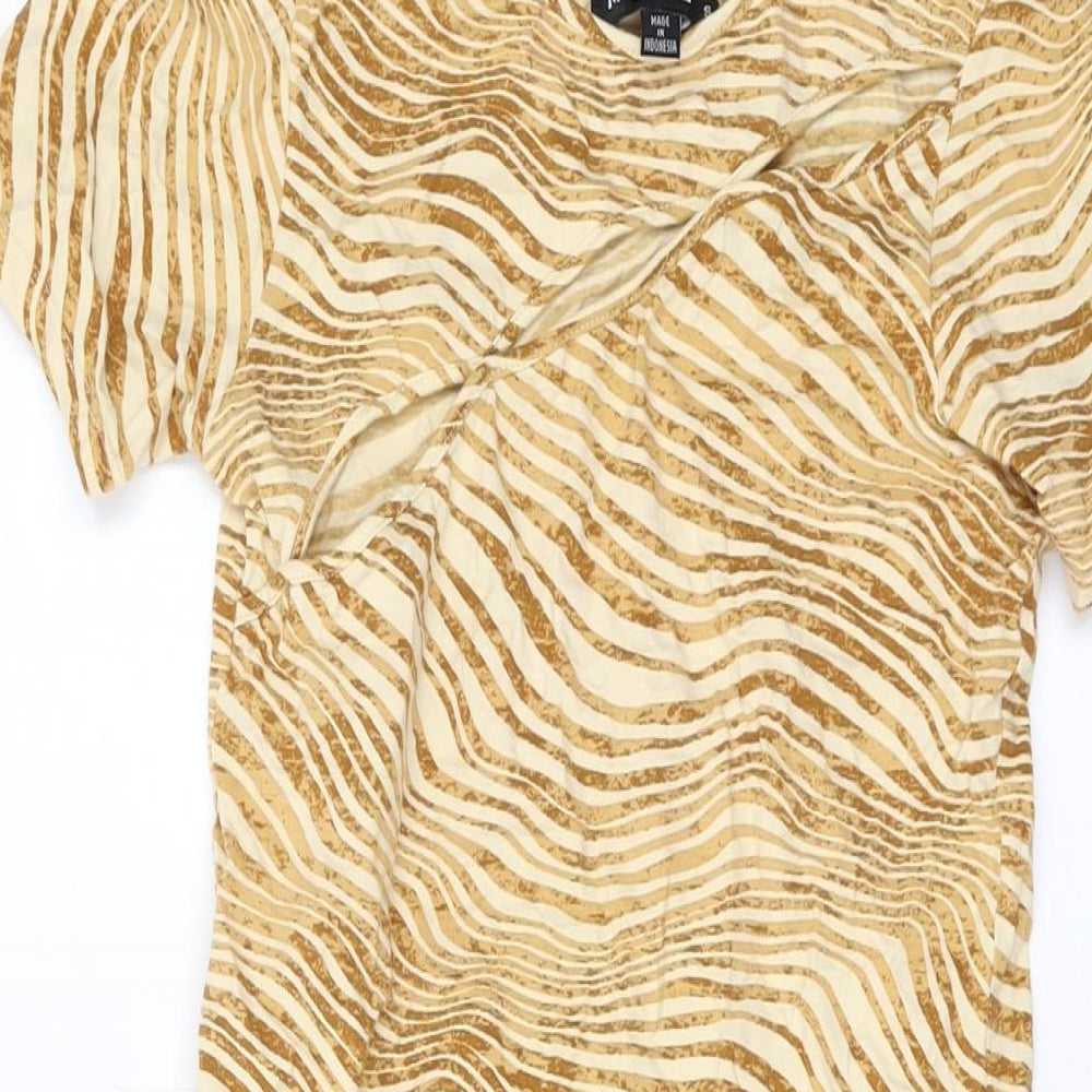 Motel Womens Orange Animal Print Cotton Basic T-Shirt Size S Round Neck