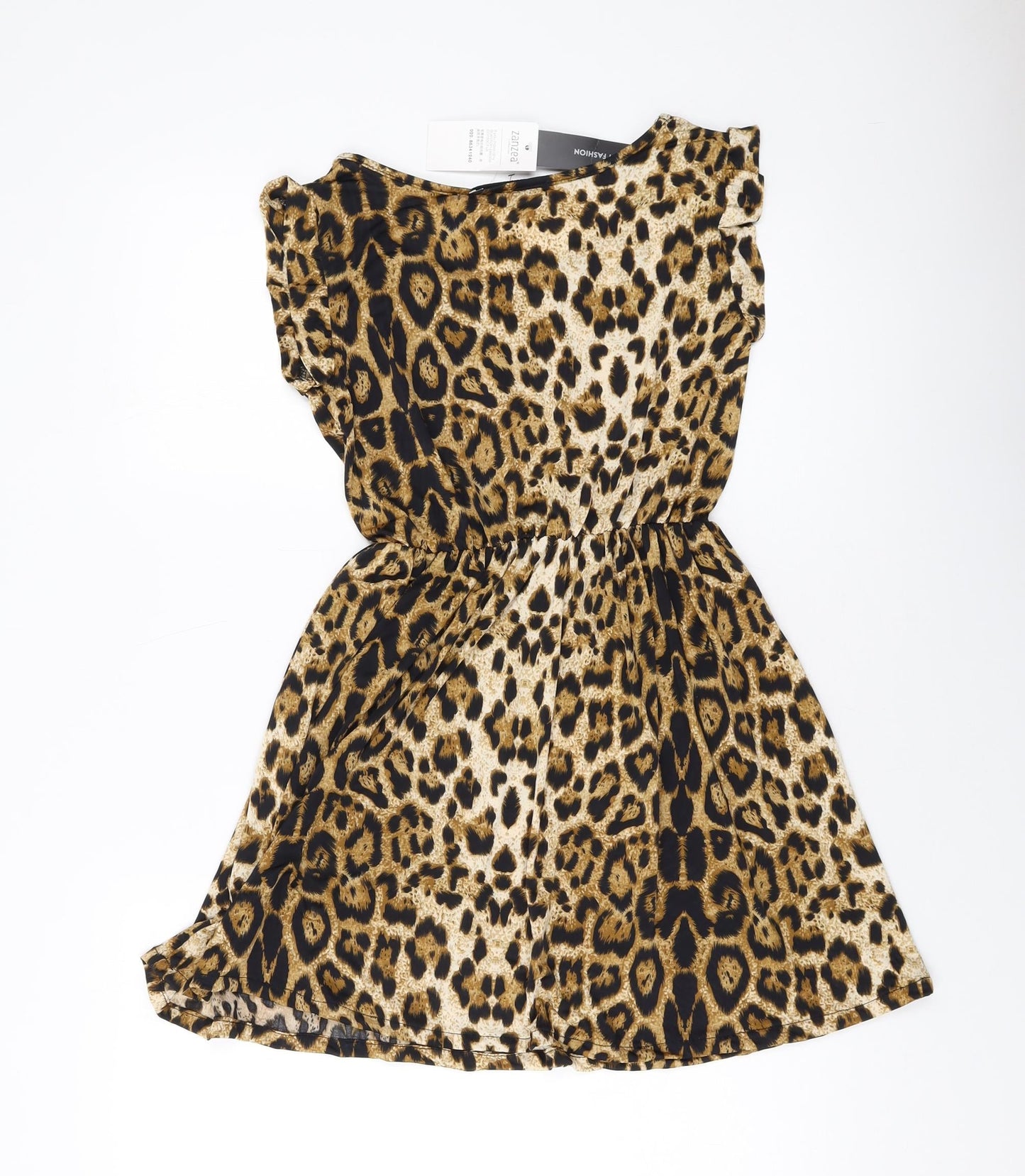Zanzea Womens Brown Animal Print Polyester A-Line Size S Round Neck Pullover