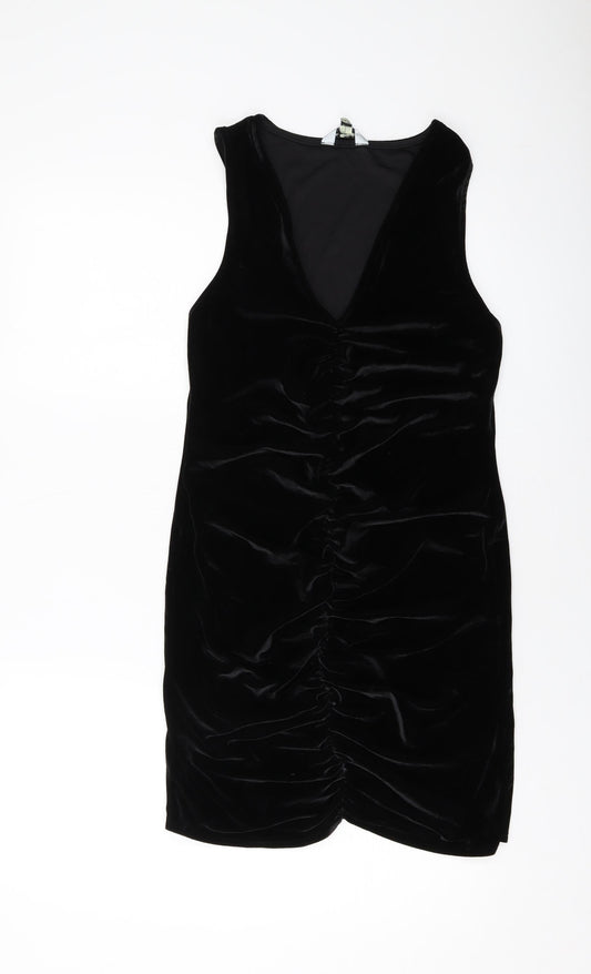 Miss Selfridge Womens Black Polyester Mini Size 14 V-Neck Pullover