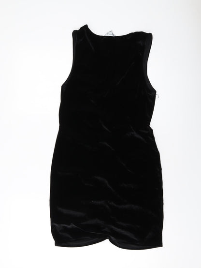 Miss Selfridge Womens Black Polyester Mini Size 14 V-Neck Pullover