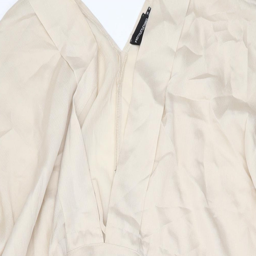 Womens UK Size 10 PRETTYLITTLETHING Beige Basic Blouse