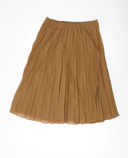 Cotton Traders Womens Brown Polyester Pleated Skirt Size 10