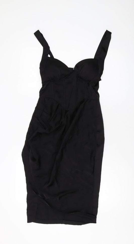 Boohoo Womens Black Polyester Sheath Size 10 Sweetheart Zip