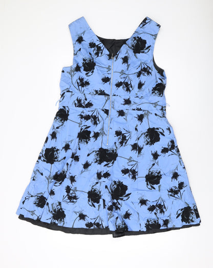 Et Vous Womens Blue Geometric Cotton A-Line Size 18 V-Neck Zip
