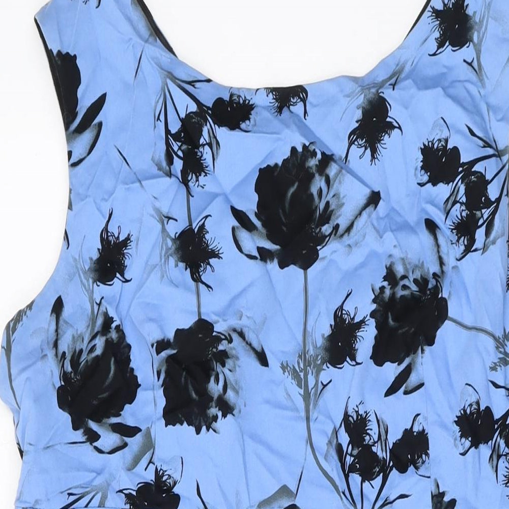 Et Vous Womens Blue Geometric Cotton A-Line Size 18 V-Neck Zip