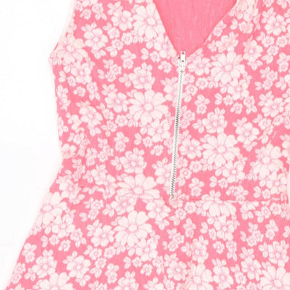 H&M Womens Pink Geometric Polyester Skater Dress Size 12 Round Neck Zip