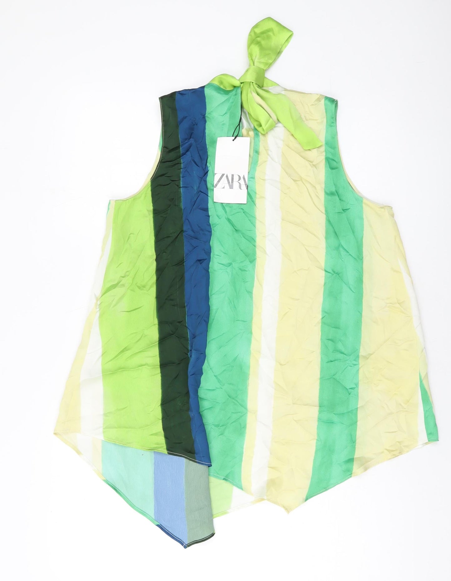 Zara Womens Multicoloured Striped Polyester Basic Blouse Size S Mock Neck