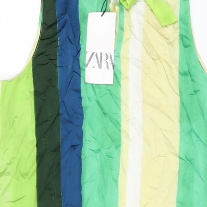 Zara Womens Multicoloured Striped Polyester Basic Blouse Size S Mock Neck