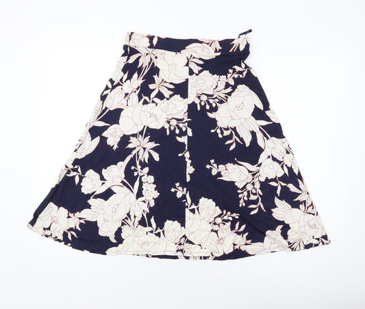 Marks and Spencer Womens Blue Geometric Viscose A-Line Skirt Size 10