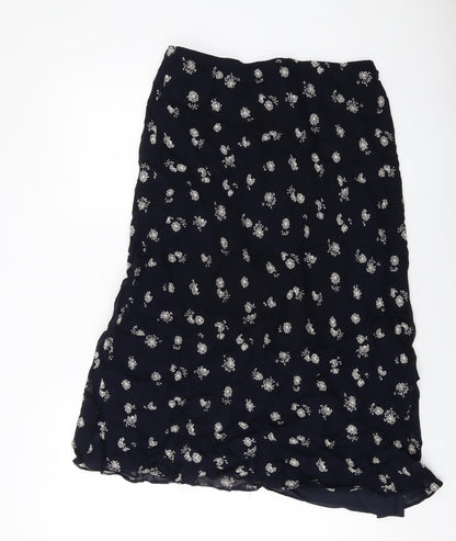 Marks and Spencer Womens Black Geometric Viscose A-Line Skirt Size 16 Zip