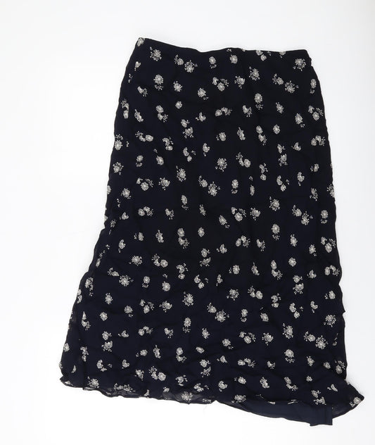 Marks and Spencer Womens Black Geometric Viscose A-Line Skirt Size 16 Zip