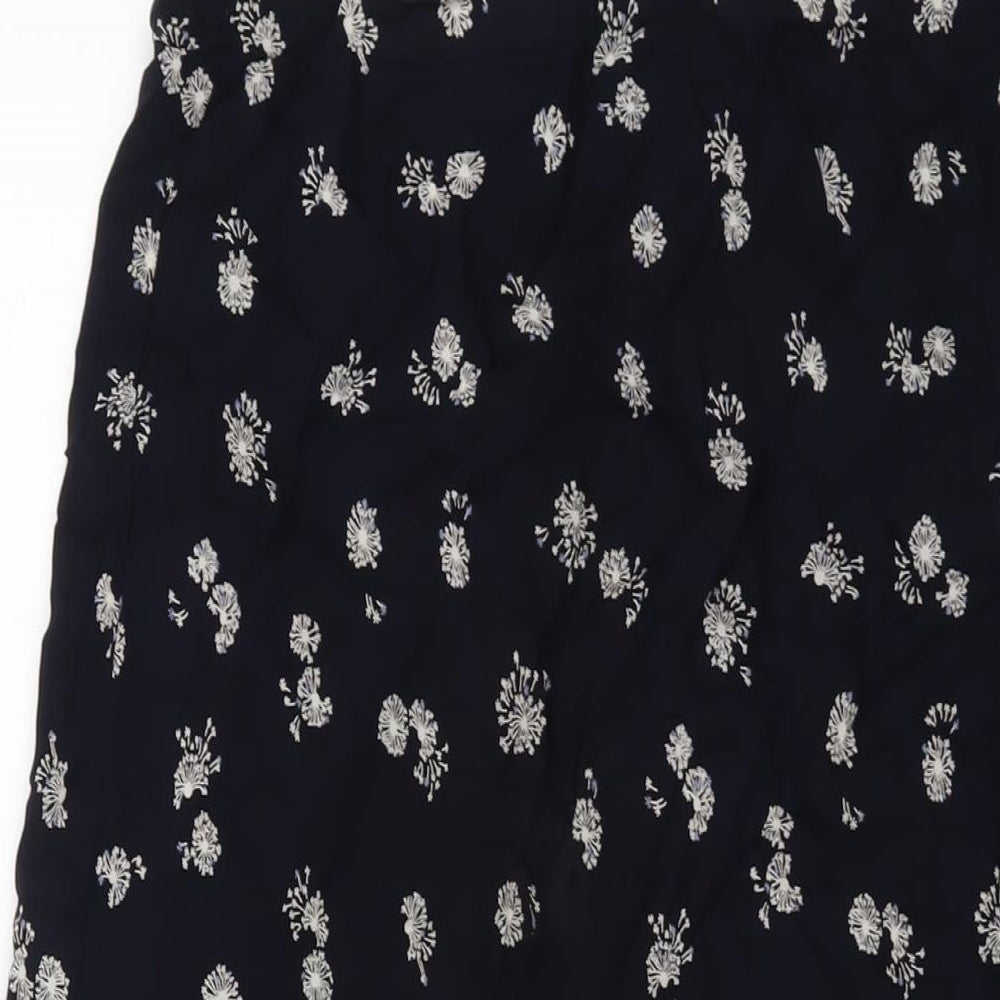 Marks and Spencer Womens Black Geometric Viscose A-Line Skirt Size 16 Zip